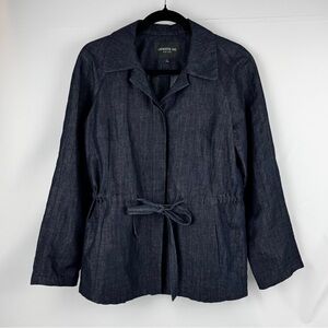 Lafayette 148 Women’s Denim Jacket Navy Blue Drawstring Tie Waist Trench Coat M